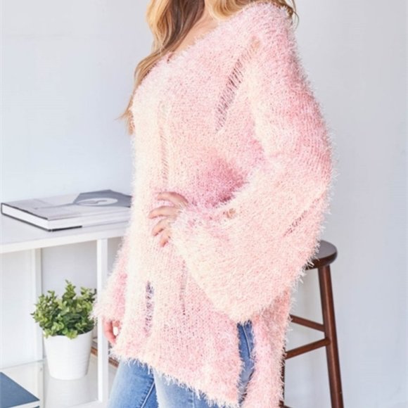 Fuzzy Distressed Oversized Sweater top! - Picture 4 of 6